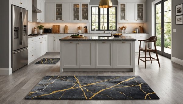 Transformez votre cuisine avec le tapis marbre gris et doré